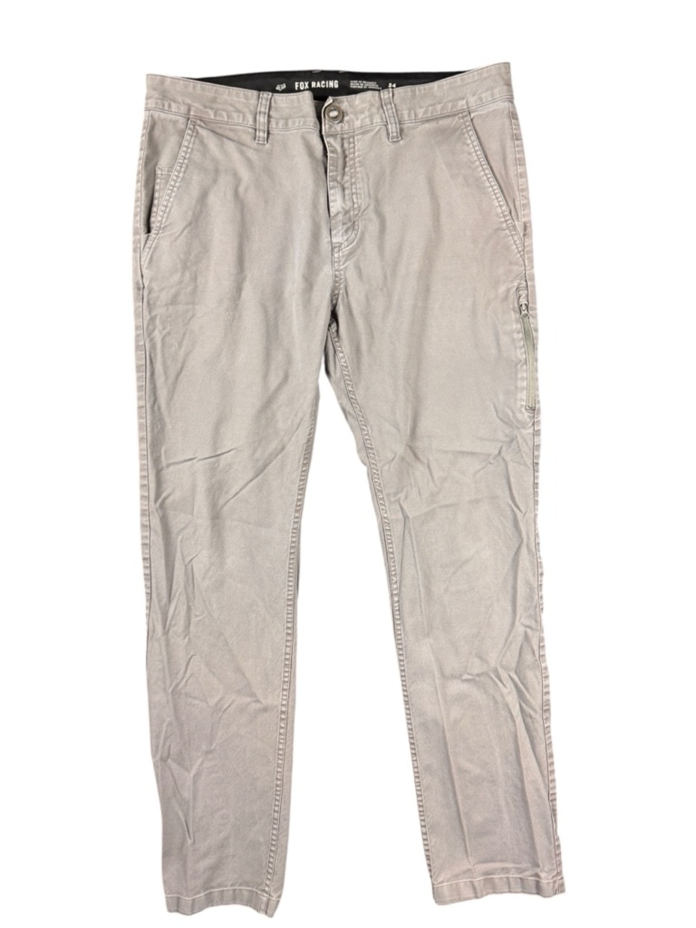 Fox Racing Mens Chino Pants 34 Khaki Gray Slim Stretch Casual Skate